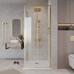 Grossman  Душевой уголок Galaxy 80x80x195 профиль золото сатин стекло прозрачное – фотография-5