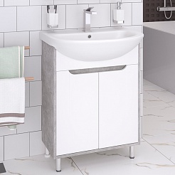 Runo Тумба с раковиной Эко 60 белая матовая/серый бетон – фотография-2