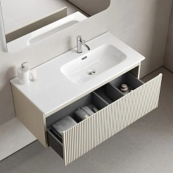 Sancos Тумба с раковиной Snob R 1.0 100 R beige soft раковина Element 101 чаша справа CN7003R – фотография-2