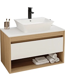 Teymi Тумба с раковиной Ritta 85 дуб эврика/белый матовый T60531 раковина T50002 – фотография-1