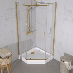 Triton Душевой уголок Дека-Голд 100x100 стекло прозрачное профиль золото с поддоном – фотография-3