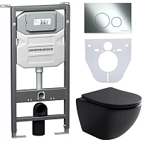 Ceramicanova Подвесной унитаз Metropol Rimless с шумоизоляционной панелью CN1000 с системой инсталляции Envision кнопка Round хром