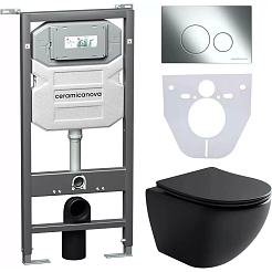 Ceramicanova Подвесной унитаз Metropol Rimless с шумоизоляционной панелью CN1000 с системой инсталляции Envision кнопка Round хром – фотография-1