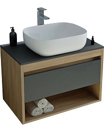 Teymi Тумба с раковиной Ritta 75 дуб эврика/графит матовый подвесная T60525 раковина T50204 – фотография-1