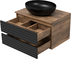 Brevita Тумба с раковиной Dakota 70 подвесная дуб галифакс олово/черный кварц – фотография-4