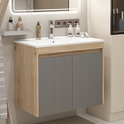 Teymi Тумба с раковиной Netta 75 подвесная дуб/графит – фотография-4