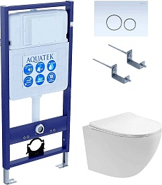 Aquatek Унитаз подвесной Европа AQ1900T-00 в комплекте с инсталляцией Standard INS-0000012 с клавишей смыва KDI-0000015 белая и крепления KKI-0000002 – фотография-1