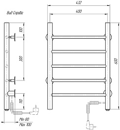 Domoterm Полотенцесушитель электрический Классик DMT 109-5 40x60 ЧРН EK R черный – фотография-4