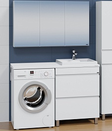 СанТа Мебель для ванной под стиральную машину Марс 130 R 2 ящика белая – фотография-1