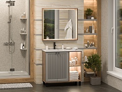 Brevita Мебель для ванной Lumus 90 L с подсветкой серая/дуб галифакс олово – фотография-3
