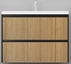 Velvex Тумба под раковину подвесная Klaufs 100 черная/дерево, 2 ящика – фотография-1