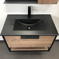 Comforty Тумба с раковиной Бонн 75 подвесная дуб темный – фотография-3