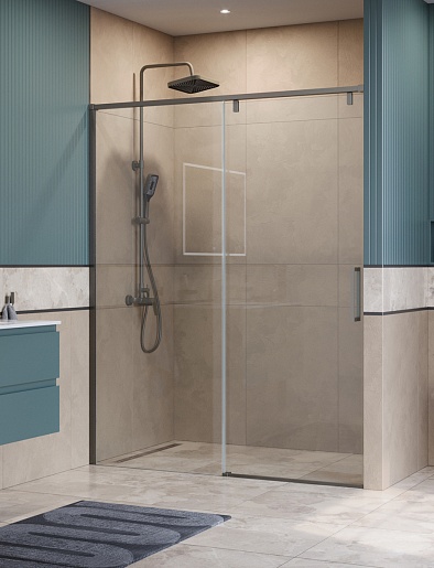 BelBagno Душевая дверь в нишу Soft Close-1 SOFT_CLOSE-1-BF-1-150-C-GM 150x200 профиль оружейная сталь стекло прозрачное – фотография-2