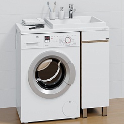 СанТа Тумба с раковиной под стиральную машину Марс 90 R белая/янтарное дерево – фотография-1