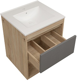 Teymi Тумба с раковиной Vitra 50 подвесная дуб/графит – фотография-2