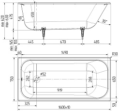 Maroni Ванна чугунная Aura 160х75 – фотография-3