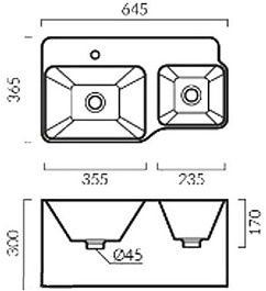 Ceruttispa Раковина подвесная Double Bella 64.5 CT9703 двойная белая – фотография-3
