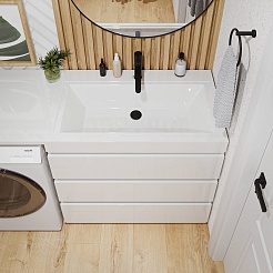 Vivon Тумба с раковиной под стиральную машину Donna 150R 3 ящика напольная белый глянец – фотография-3