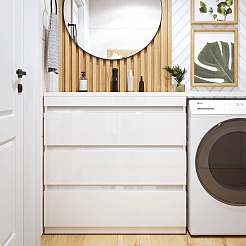 Vivon Тумба с раковиной под стиральную машину Donna 150L 3 ящика напольная белый глянец – фотография-2