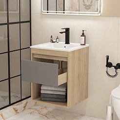 Teymi Тумба под раковину Vitra 50 подвесная без фасада дуб – фотография-10