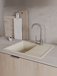 Teymi Мойка кухонная Hanna Smart 62 кварцевая бежевая матовая – фотография-7