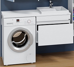 СанТа Тумба с раковиной под стиральную машину Марс 130 R 1 ящик подвесная белая – фотография-3