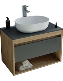 Teymi Тумба с раковиной Ritta 65 дуб эврика/графит матовый подвесная T60524 раковина T50208 – фотография-1