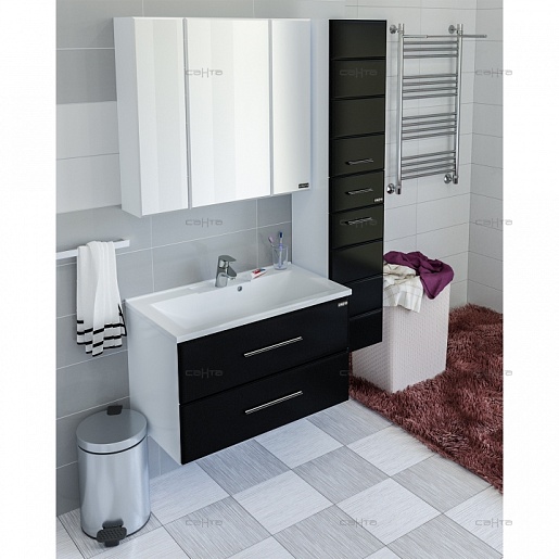 СанТа Тумба для умывальника Омега 100 подвесная черная – фотография-2
