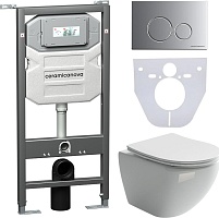 Ceramicanova Подвесной унитаз Metropol Rimless с шумоизоляционной панелью CN1000 с системой инсталляции Envision кнопка Round хром матовый