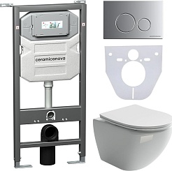 Ceramicanova Подвесной унитаз Metropol Rimless с шумоизоляционной панелью CN1000 с системой инсталляции Envision кнопка Round хром матовый – фотография-1