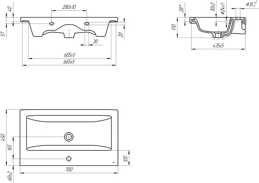 Viant Тумба с раковиной Бостон 70 1 ящик подвесная графит/дуб вотан – картинка-13