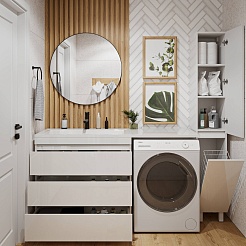 Vivon Тумба с раковиной под стиральную машину Donna 150L 3 ящика напольная белый глянец – фотография-15