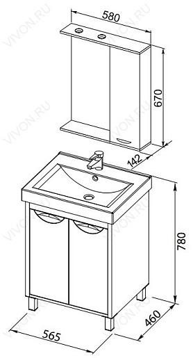Aquanet Мебель для ванной "Гретта 60" 2 двери (177033) – фотография-8