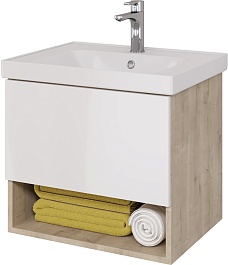 Dreja Тумба под раковину Perfecto 60 подвесная белая/дуб эврика – фотография-4