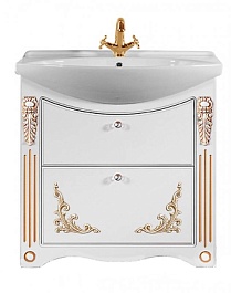 Водолей Тумба с раковиной "Кармен 75" 2 ящика, белая/золото – фотография-1